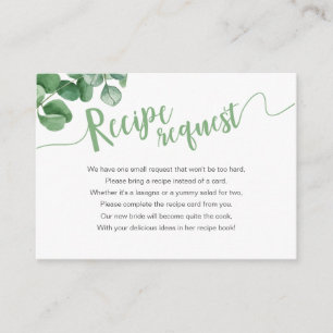Eucalyptus Mason Jar Bridal Shower Recipe Request Enclosure Card