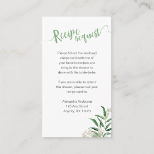 Eucalyptus Mason Jar Bridal Shower Recipe Request Enclosure Card