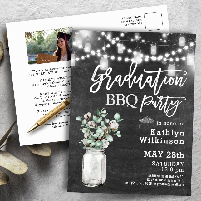 Eucalyptus Mason Jar Photo Graduation Invitation Postcard (Creator Uploaded)
