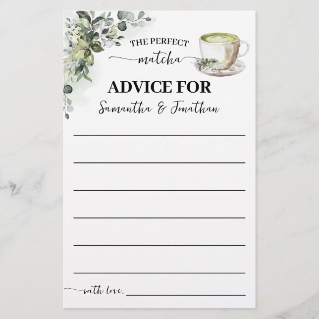 Eucalyptus Matcha Advice for Couple Shower Card (Front)