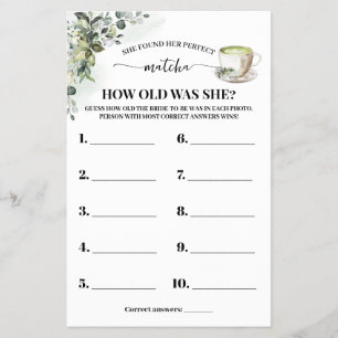 Eucalyptus Matcha How old was She Shower Game Card