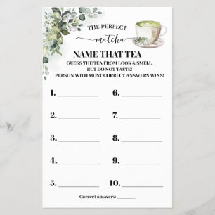 Eucalyptus Matcha Name that Tea Shower Game Card