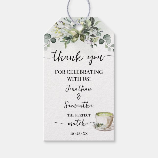 Eucalyptus Matcha Wedding Shower Favor tag (Front)