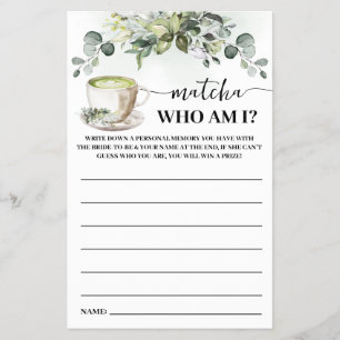 Eucalyptus Matcha Who am I Bridal Shower Game Card