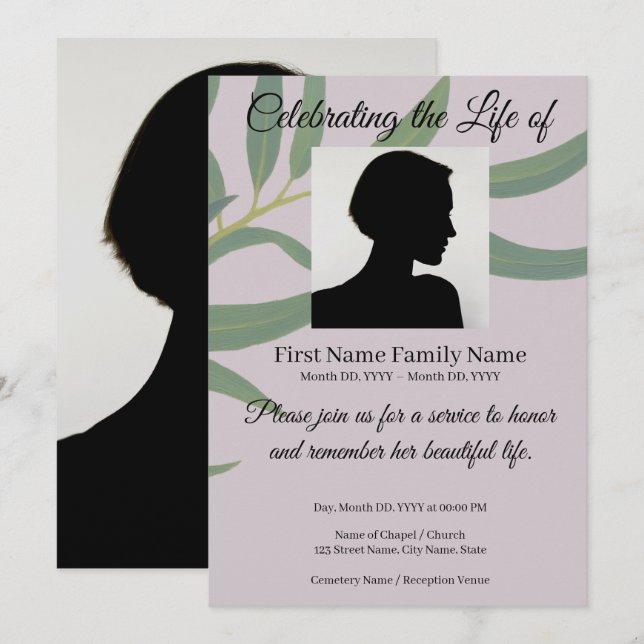 Eucalyptus memorial invitation (Front/Back)