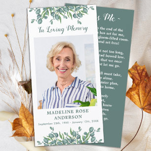 Eucalyptus Memorial Poem Funeral Prayer Bookmark