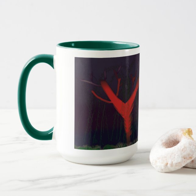 Eucalyptus Midnight Mug. Impressionist art. Mug (With Donut)