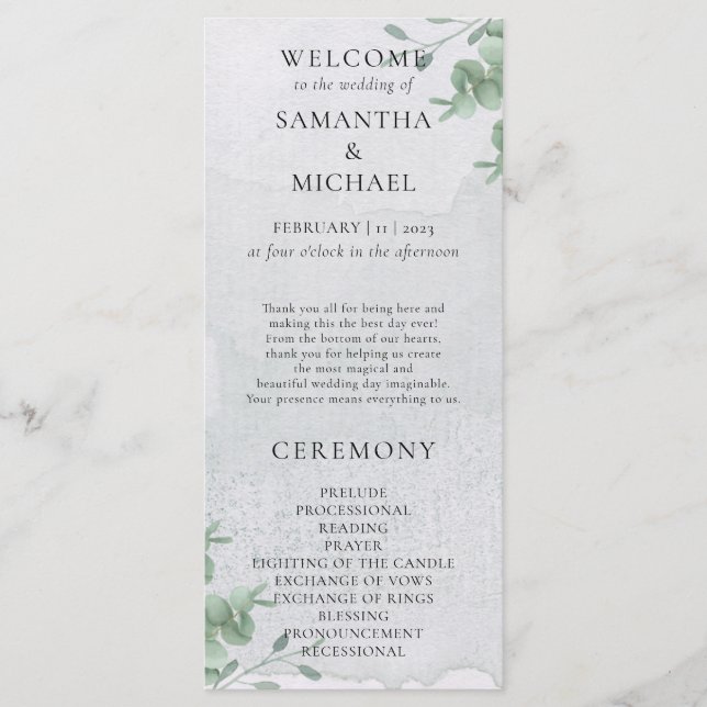 Eucalyptus minimal modern program wedding (Front)