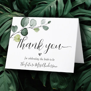 Eucalyptus Minimal Script Bridal Shower Thank You Card
