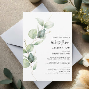 Eucalyptus Minimalist 80th Birthday Party Invitation
