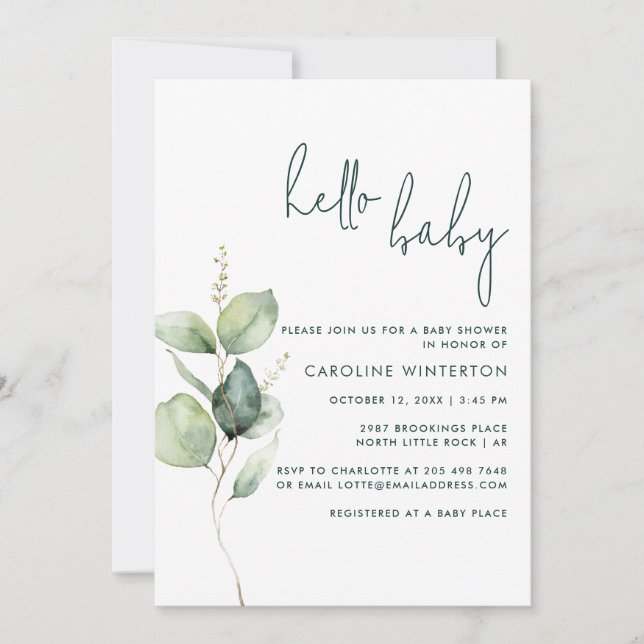 Eucalyptus Minimalist Baby Shower Invitation (Front)