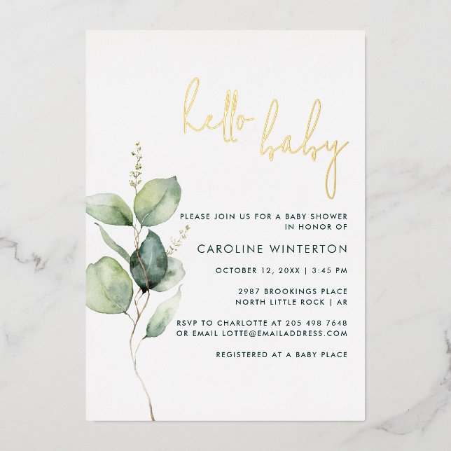 Eucalyptus Minimalist Botanical Girl Baby Shower (Front)