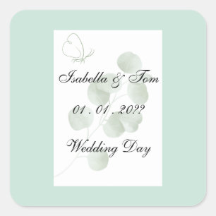 Eucalyptus Minimalist Botanical Wedding  Square Sticker