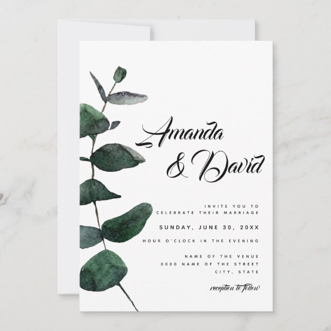 Eucalyptus Minimalist Couple Photo Wedding Invitation (Front)