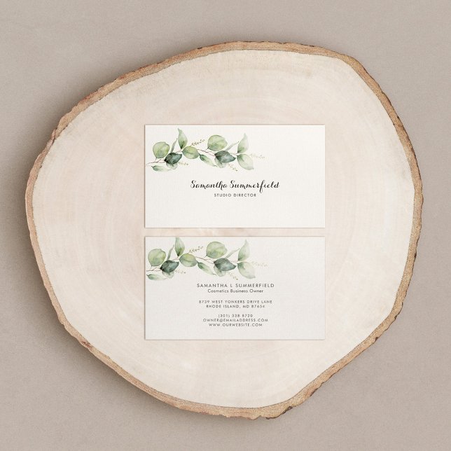 Eucalyptus Minimalist Elegant Script Watercolor Business Card (Creator Uploaded)