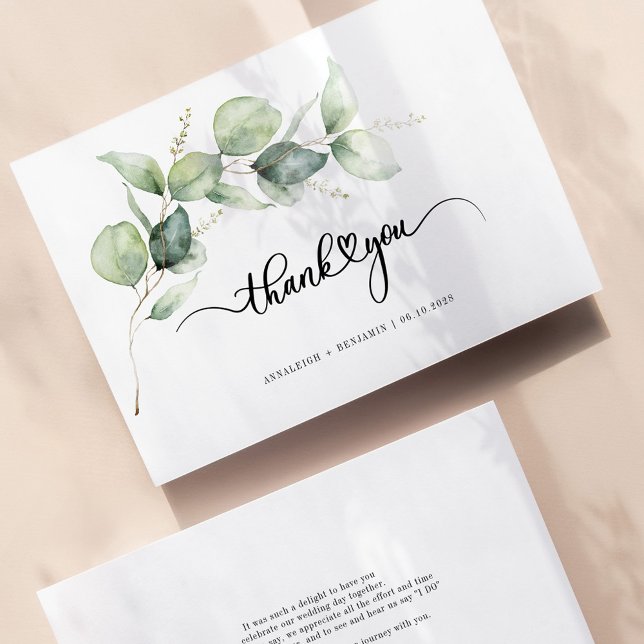 Eucalyptus Minimalist Script Wedding Thank You Card (Creator Uploaded)