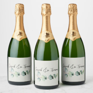 Eucalyptus Minimalist Watercolor Wedding Sparkling Wine Label