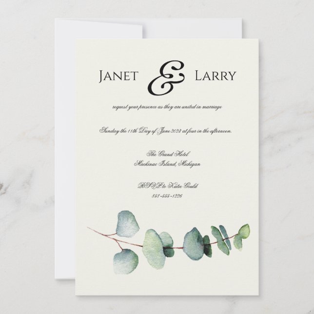 Eucalyptus Minimalist Wedding Invitation (Front)