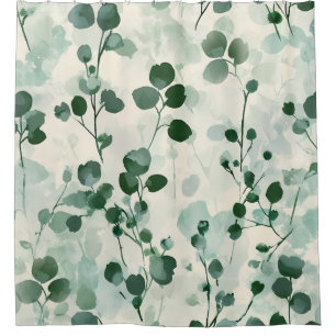Eucalyptus Mint Watercolor Floral Shower Curtain