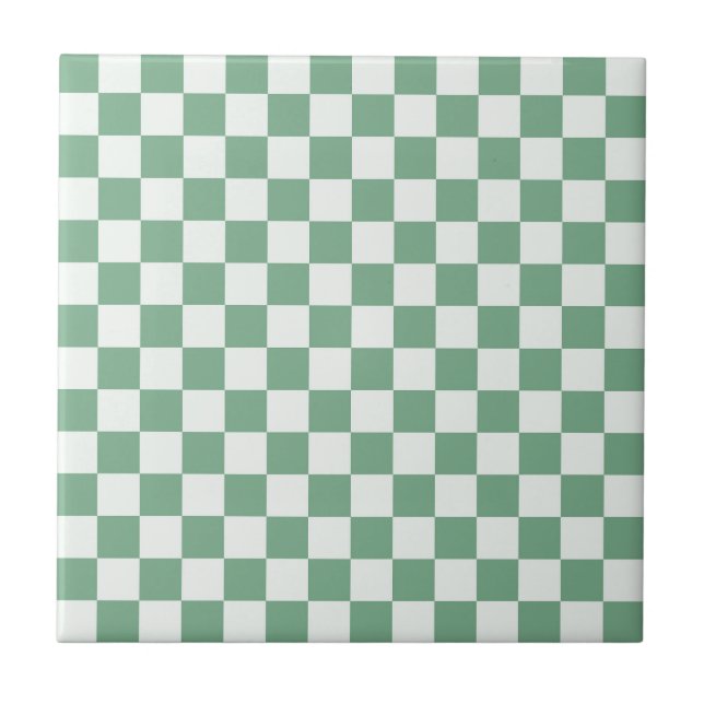 Eucalyptus mist chequerboard pattern ceramic tile (Front)