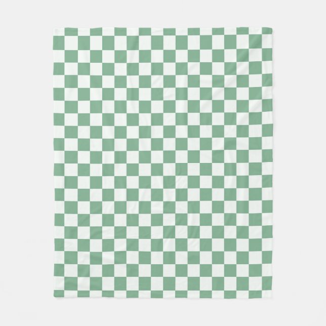 Eucalyptus mist chequerboard pattern fleece blanket (Front)