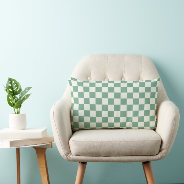 Eucalyptus mist chequerboard pattern lumbar cushion (Chair)