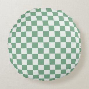 Eucalyptus mist chequerboard pattern round cushion
