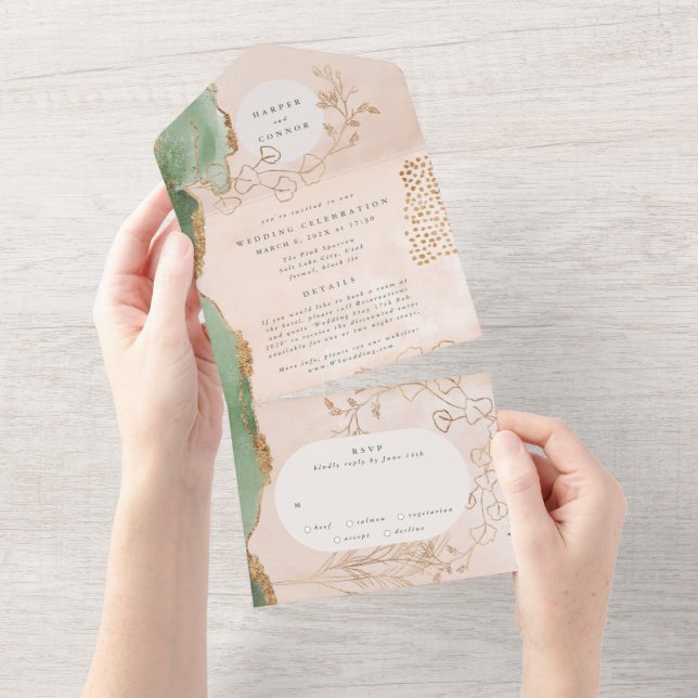 Eucalyptus | Modern Abstract FUnKy Wreath Wedding All In One Invitation (Tearaway)