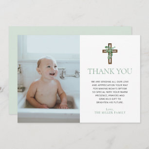 Eucalyptus Modern Baptism Photo Thank You Cards