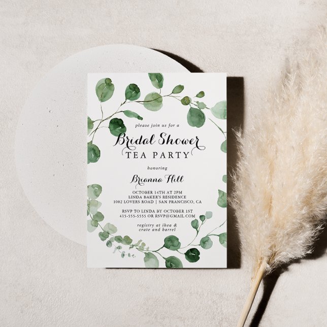 Eucalyptus Modern Bridal Shower Tea Party  Invitation (Creator Uploaded)