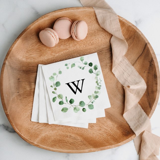 Eucalyptus Modern Calligraphy Monogram Wedding  Napkin (Creator Uploaded)