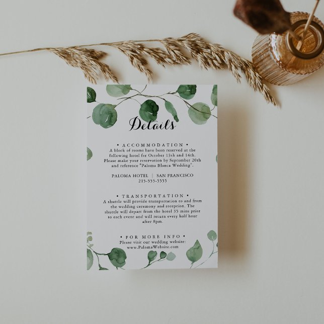 Eucalyptus Modern Calligraphy Wedding Details  Enclosure Card (Creator Uploaded)