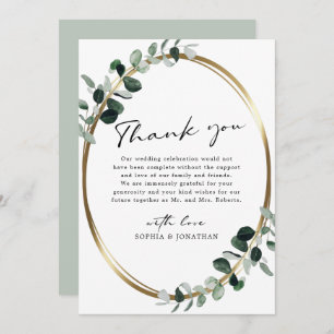 Eucalyptus Modern Calligraphy White Sage Wedding Thank You Card