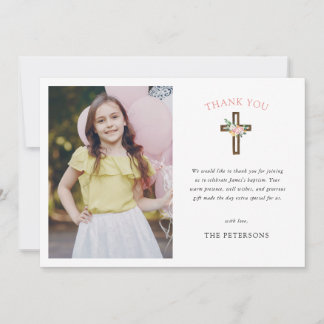 Eucalyptus Modern Cross Baptism Thank You Card