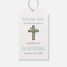 Eucalyptus Modern Cross Baptism Thank You