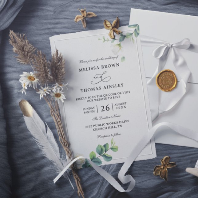 Eucalyptus Modern Elegant Budget QR Code Wedding Invitation (Creator Uploaded)
