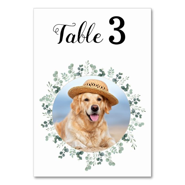 Eucalyptus Modern Elegant Photo Wedding Table Number (Front)