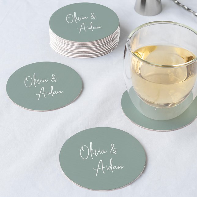 Eucalyptus | Modern Handwritten Script Wedding Round Paper Coaster (Creator Uploaded)
