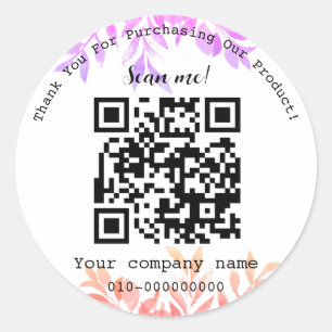Eucalyptus, Modern, Minimalist, QR Code Thank You  Classic Round Sticker