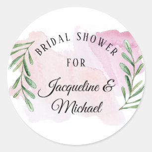 Eucalyptus Modern Watercolor Pink Bridal Shower Classic Round Sticker
