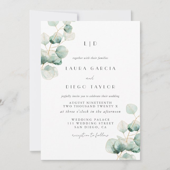 Eucalyptus Monogram Elegant  Wedding Invitation (Front)