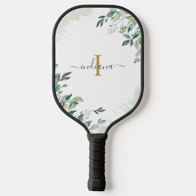 Eucalyptus Monogram Script Name Botanical Birthday Pickleball Paddle (Back)
