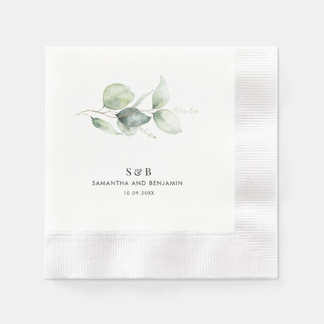 Eucalyptus Monogram Wedding Reception Paper Napkin (Front)