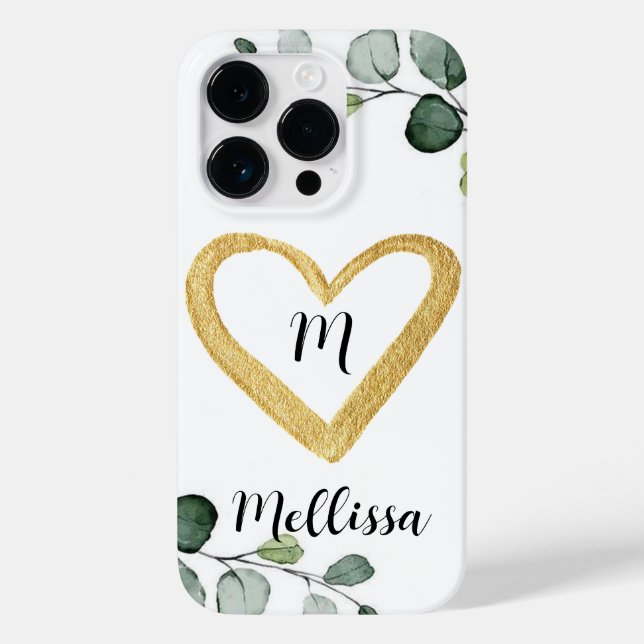 Eucalyptus Monogramed iPhone 14 Pro Case (Back)