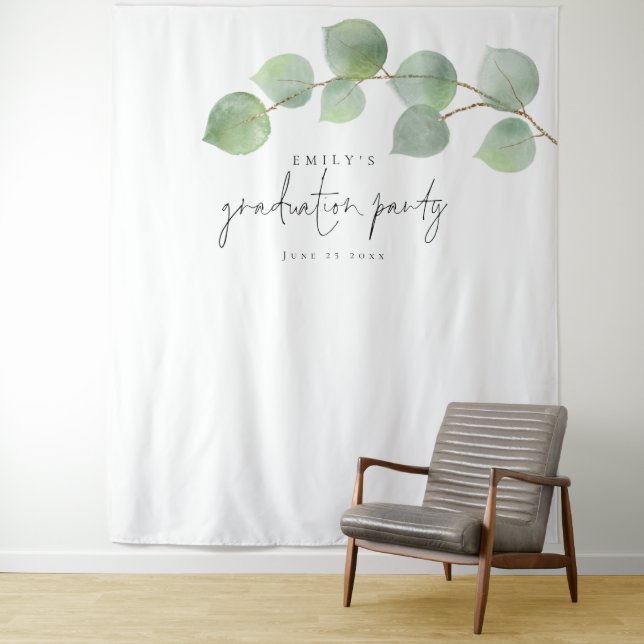 Eucalyptus Name Graduation Party Photo Backdrop Tapestry (In Situ)