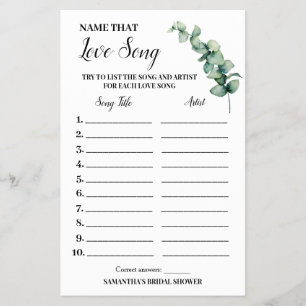 Eucalyptus Name that Love Song Shower Game Card
