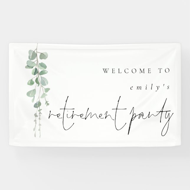 Eucalyptus Name Welcome Retirement Party Banner (Horizontal)