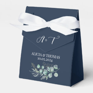 Eucalyptus Navy Blue Botanical Initials Wedding  Favour Box