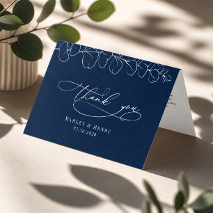 Eucalyptus Navy Blue Wedding Folded thank You