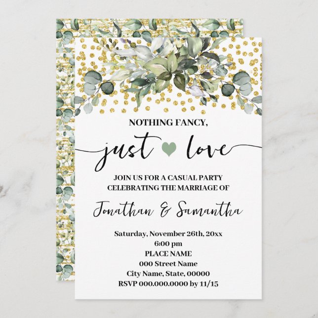 Eucalyptus Nothing Fancy Just Love Elopement Invitation (Front/Back)